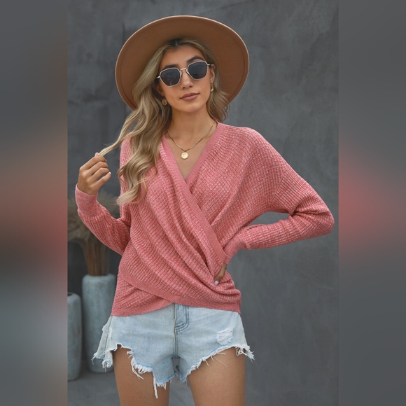 Double Take V Neck Wrap Front Knitted Top - Picture 3 of 5